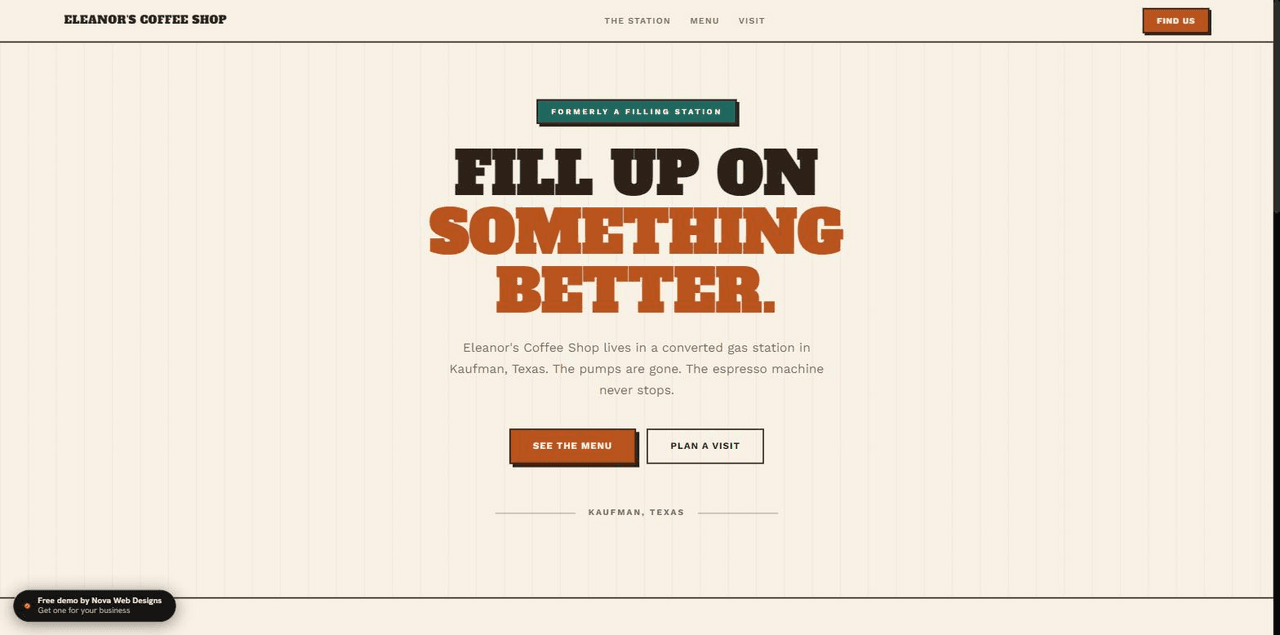 Screenshot of the Eleanor's Coffee Shop demo site