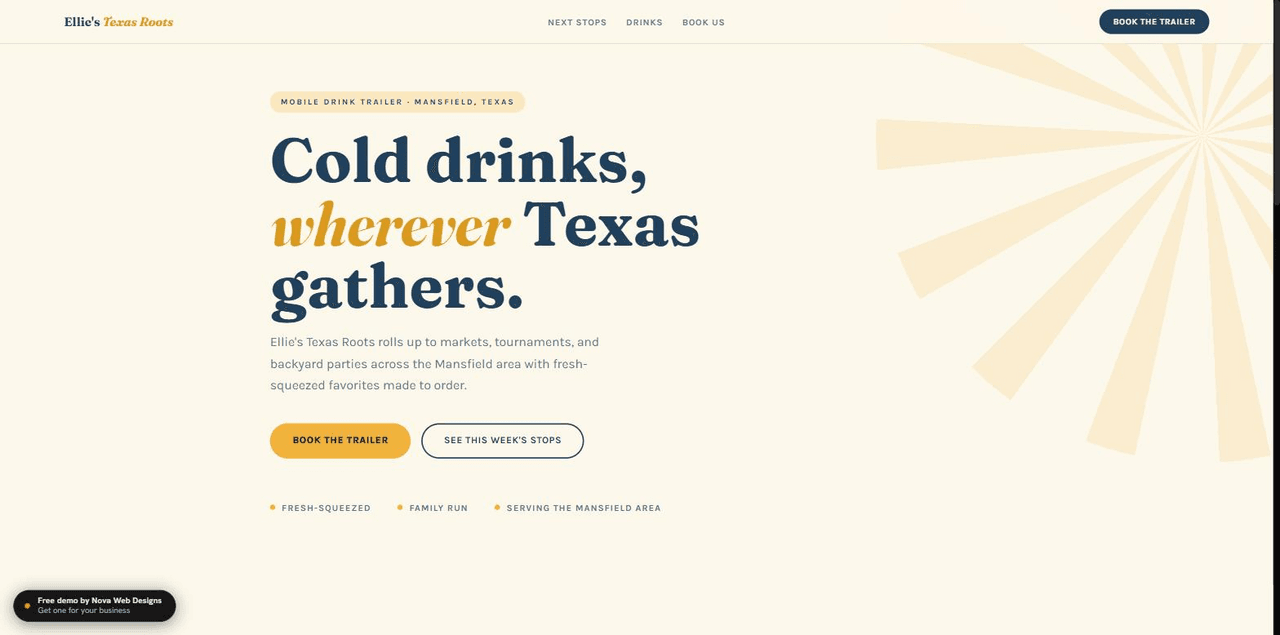 Screenshot of the Ellie's Texas Roots demo site