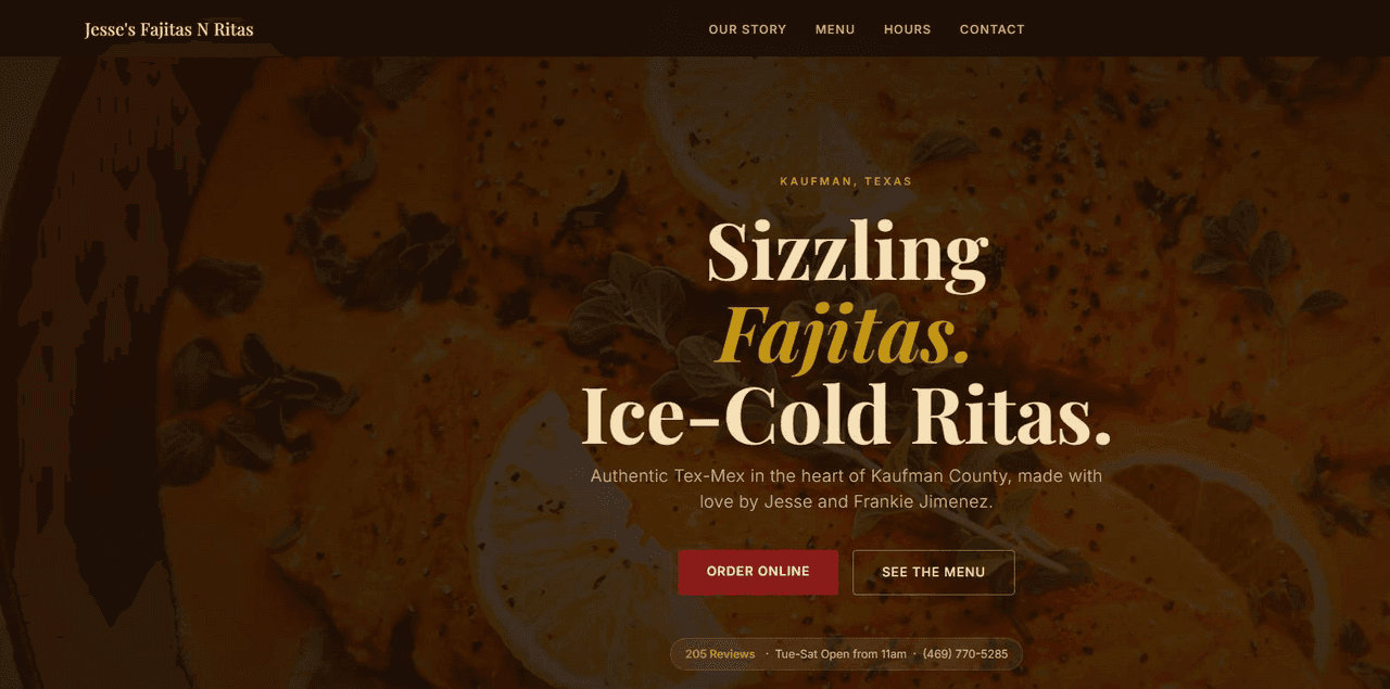 Screenshot of the Jesse's Fajitas N Ritas demo site