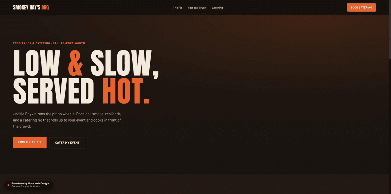 Screenshot of the Smokey Ray's BBQ demo site