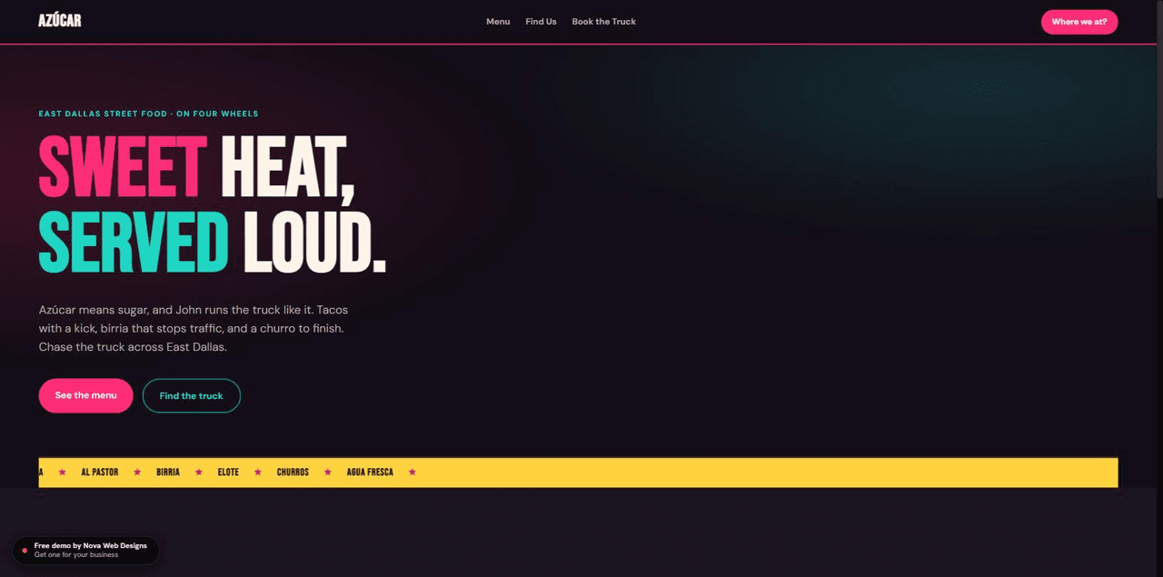 Screenshot of the Azúcar Food Truck demo site
