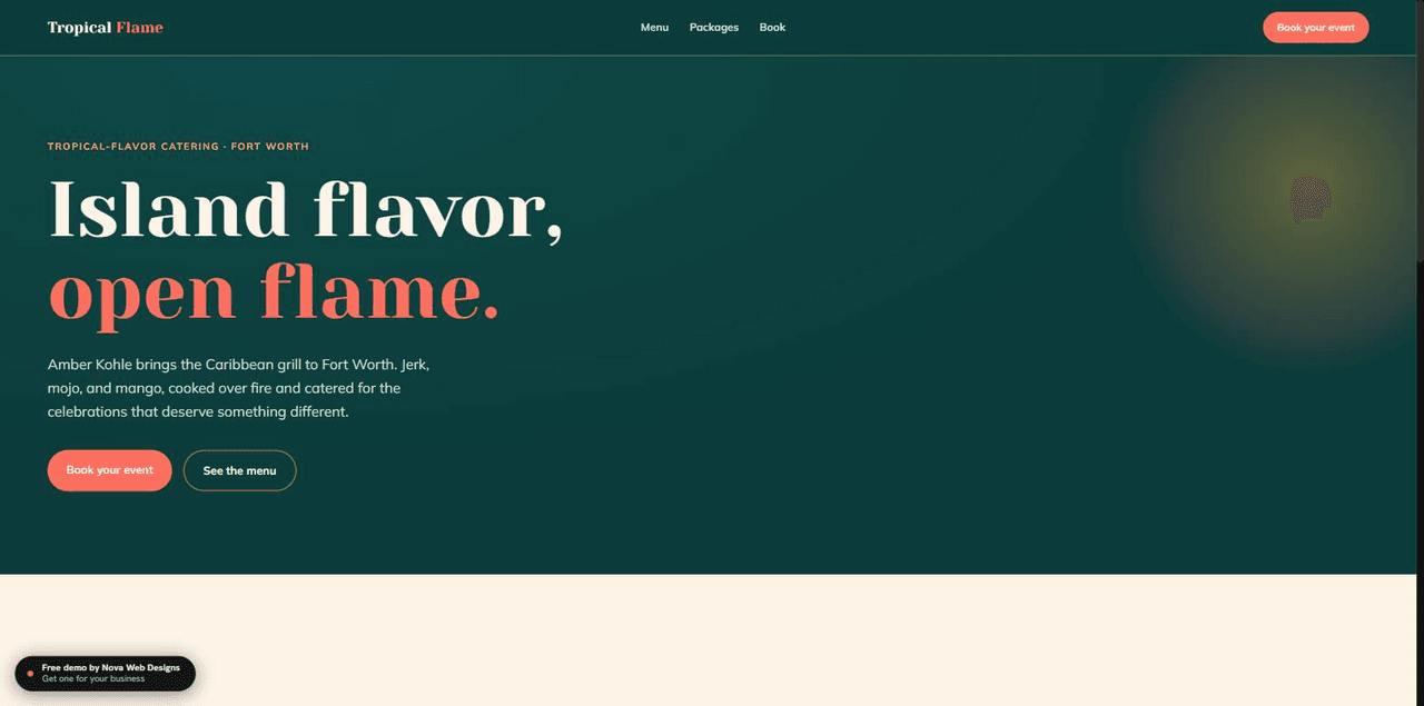 Screenshot of the Tropical Flame Catering demo site